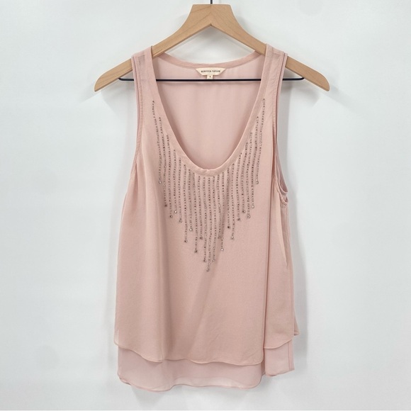 Rebecca Taylor Pink Silk Layered Embellished Y2K Tank Top Size 6 - Picture 1 of 6